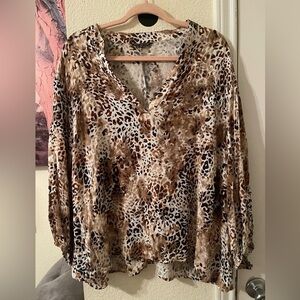 Unique Spectrum Plus Size Womens Brown Tan 3/4 Sleeve top size 3X pre-owned